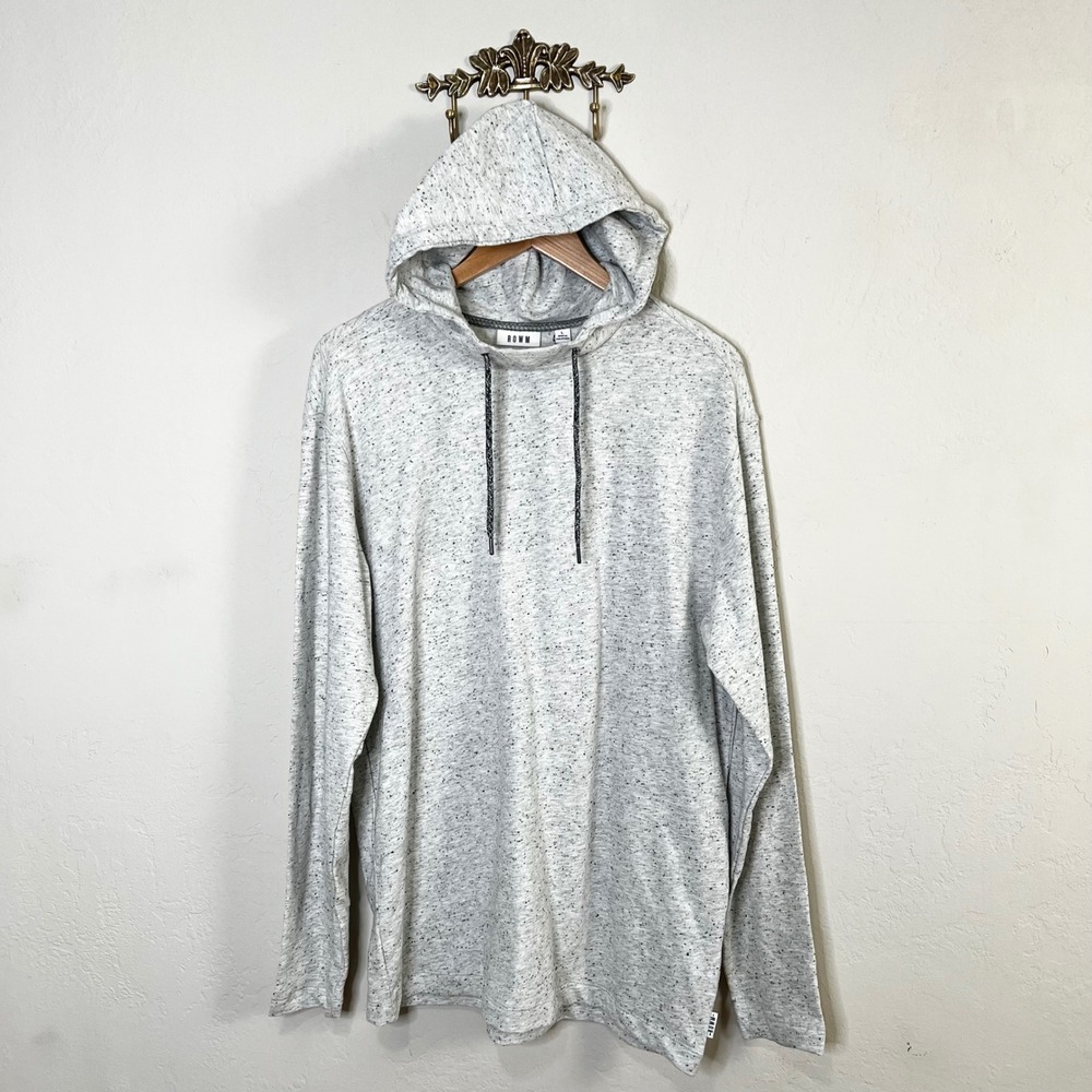 ROWM Mens Gray Speckled Knit Hoodie Lightweight Long Sleeve Size Large NEW